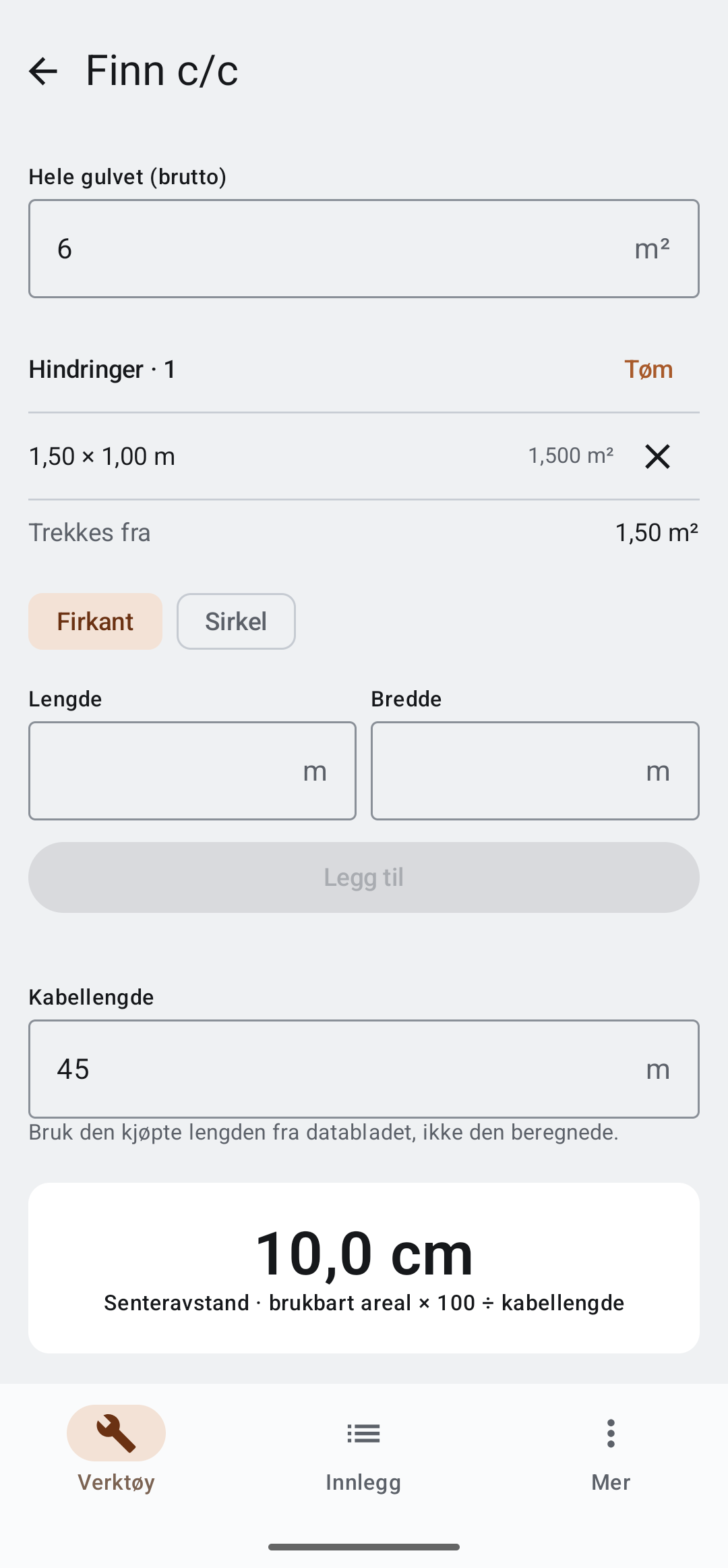 Skjermbildet av Finn c/c med senteravstanden 11,6 centimeter